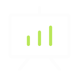 A light green bar chart with three ascending bars is displayed on a white easel or presentation board with a minimalistic design, ideal for illustrating growth trends in a digital marketing agency.