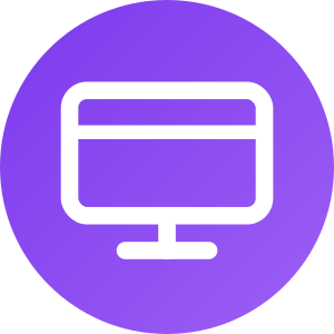 White computer monitor icon with a rectangular bar across the top, set against a solid purple circular background—perfect for representing a digital marketing agency.